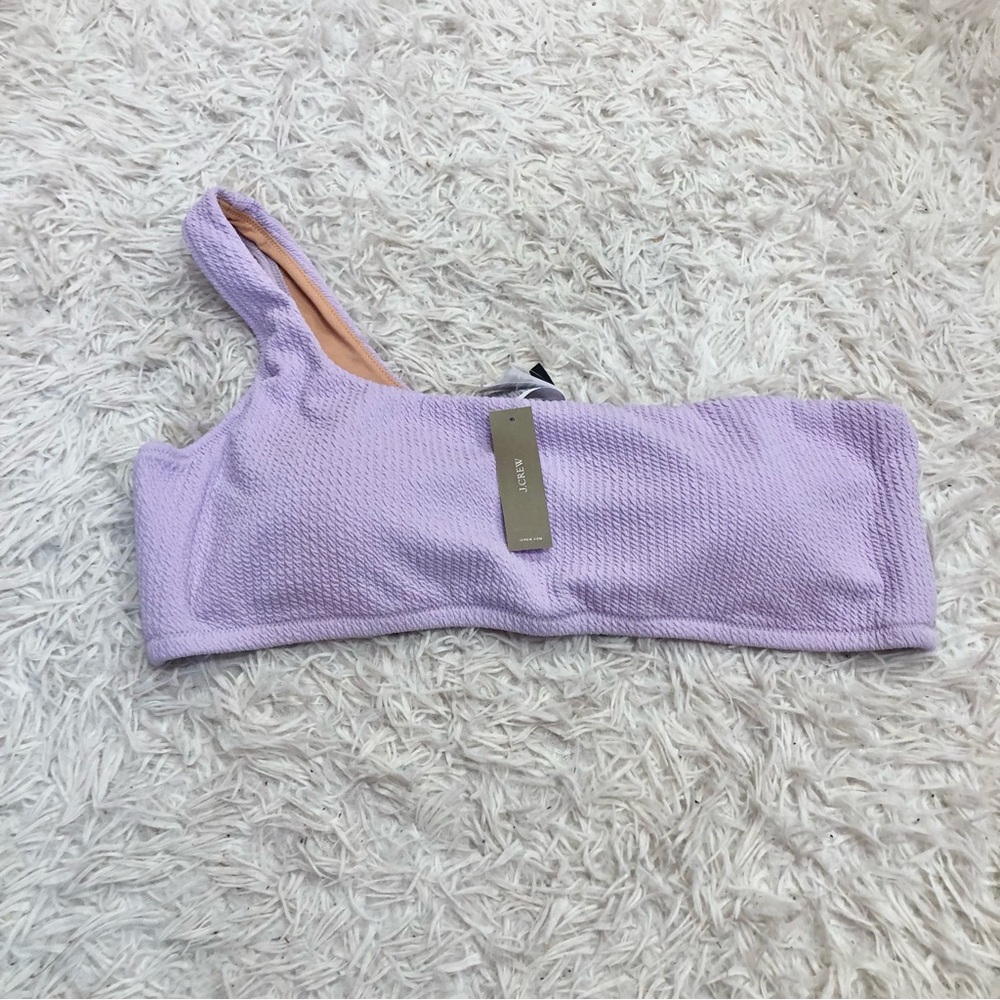 J Crew One Shoulder Textured‎ Smocked Bikini Top Lilac Purple Size XXL
